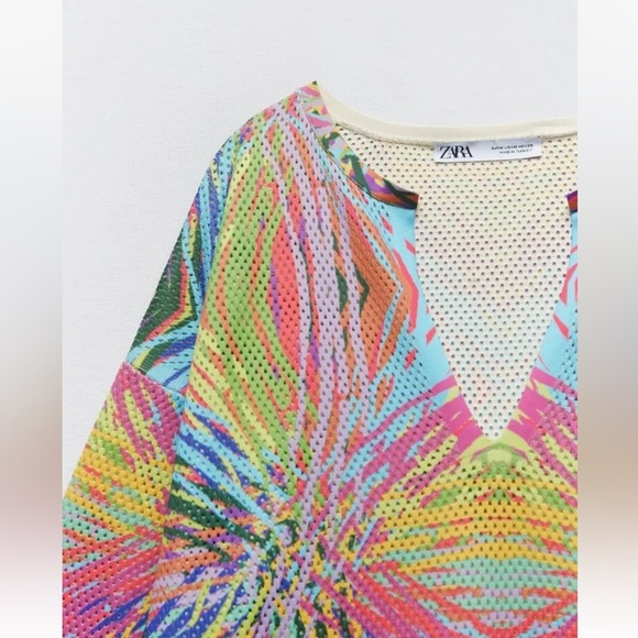 ZARA OPEN KNIT JACQUARD TUNIC MULTICOLORED REF. 3859/048 Small NWT - Picture 9 of 9